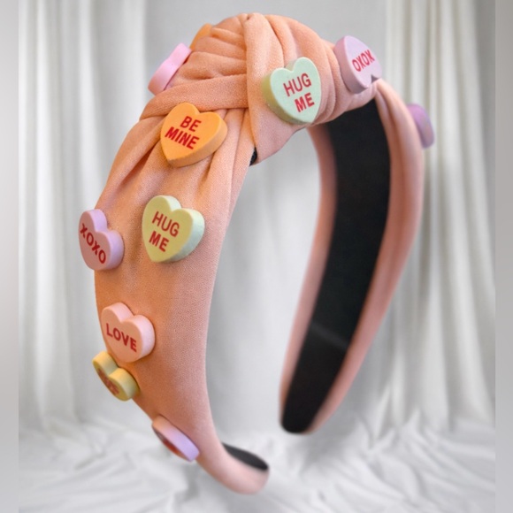 AJSOUTHERNCHARMLLC Accessories - Valentine Candy Hearts Knot Headband Pink Padded Conversation Hearts Be Mine